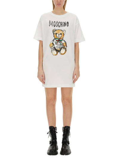 Moschino Logo Printed Cotton Jersey T-shirt In White