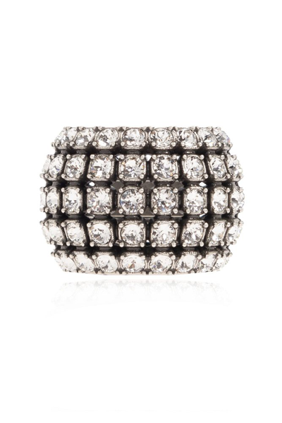Balenciaga Glam Crystal Embellished Ring In Silver