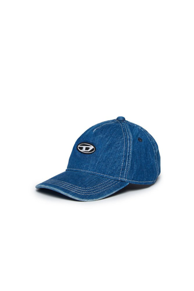 Diesel Kids Fpobib Logo Embroidered Basebaal Denim Hat In Blue