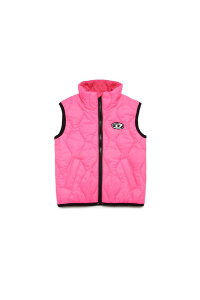 Diesel Kids Jlasb Logo Embroidered Quilted Gilet In Pink