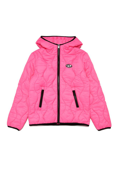Diesel Kids Jslashml Hooded Quilted Jacket In Pink