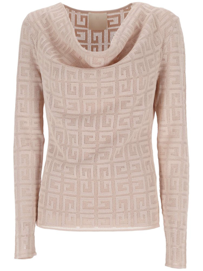 Givenchy 4g Jacquard Draped Sweater In Pink