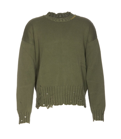 Marni Distressed Crewneck Sweater In Green