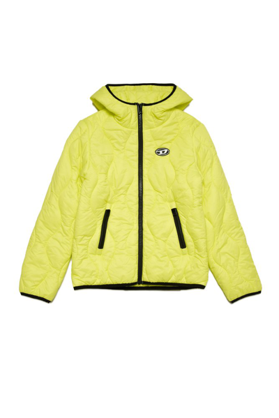 Diesel Kids Jslashml Hooded Quilted Jacket In Yellow