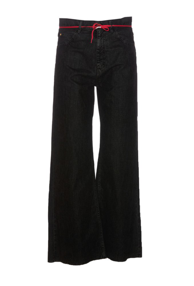 Marni Logo Patch Wide Leg Jeans In Black