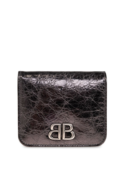 Balenciaga Logo Plaque Metalic Wallet In Silver