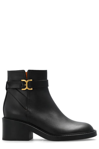 Chloé Marcie Buckled Leather Ankle Boots In Black
