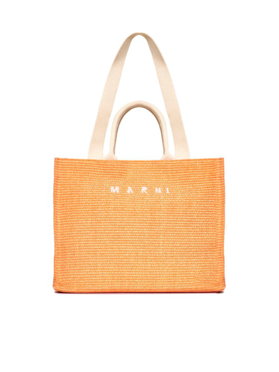 Marni Logo Embroidered Top Handle Bag In Orange