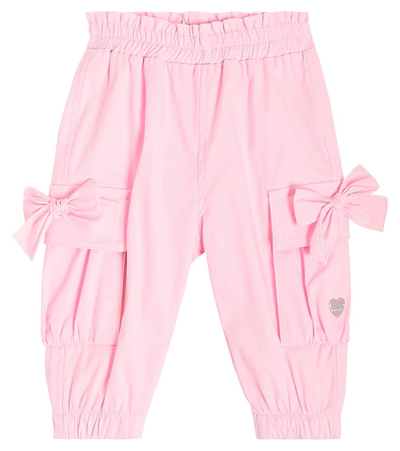 Monnalisa Babies' Girls Pink Cotton Bow Cargo Trousers