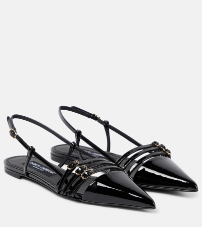 Dolce & Gabbana Patent Leather Slingback Ballet Flats In Black