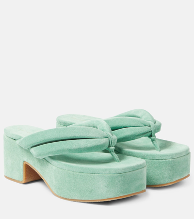 Dries Van Noten Suede Platform Thong Sandals In Turquoise