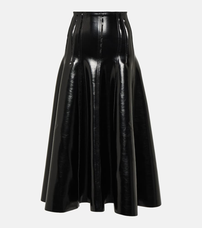 Norma Kamali Faux Patent Leather Midi Skirt In Black