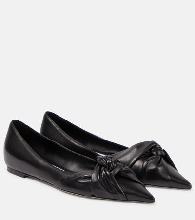 Jimmy Choo Hedera Knotted Leather Point-toe Flats In Black