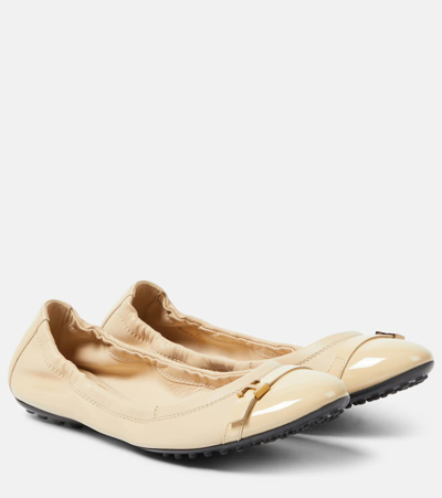Tod's Ballerina Leather Flat In Beige