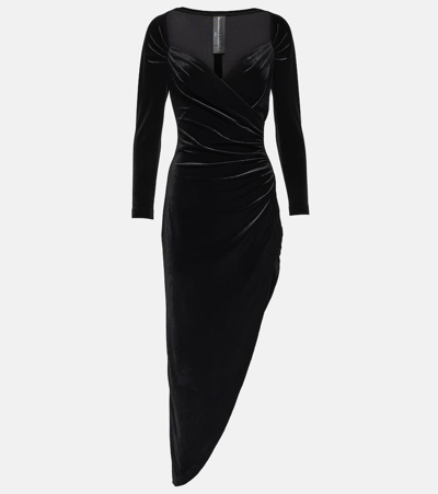 Norma Kamali Asymmetric Velvet Gown In Black