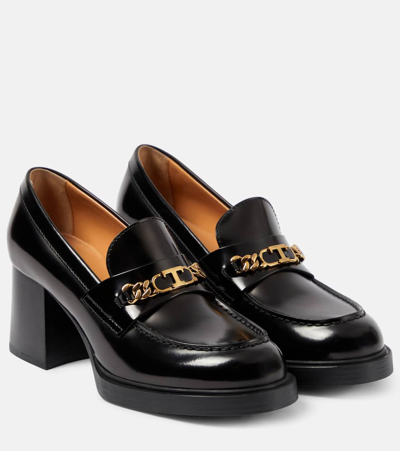 Tod's Leather Loafer Pumps In Black