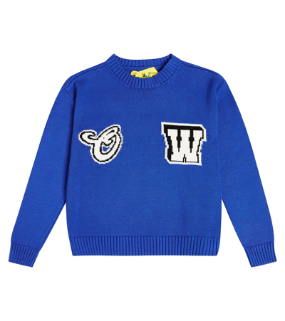 Off-white Kids' Logo Cotton Sweater In Blue