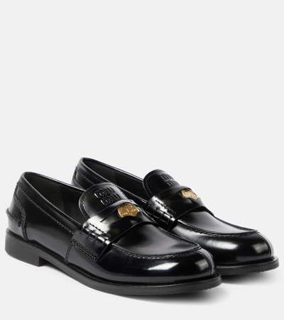 Miu Miu Women's Leather Loafers In Black