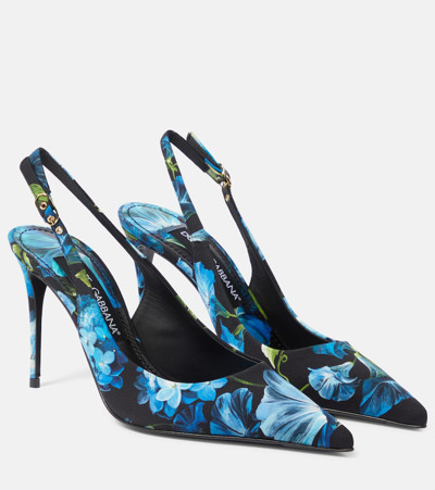 Dolce & Gabbana Floral Canvas Slingback Pumps In Multicoloured