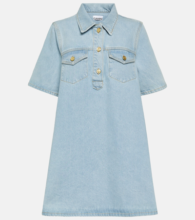 Ganni Cutline Organic Cotton Denim Minidress In Mid Blue Vintage