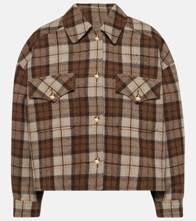 Miu Miu Checked Wool-blend Jacket In Brown