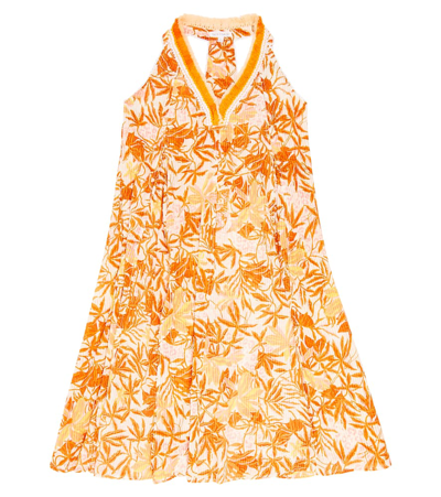 Poupette St Barth Kids' Nava Floral Cotton Dress In Yellow