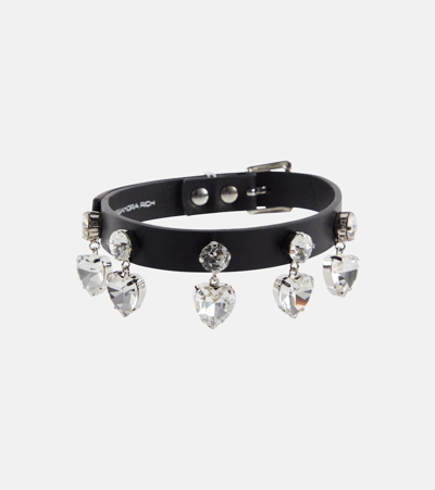 Alessandra Rich Embellished Leather Choker In Black