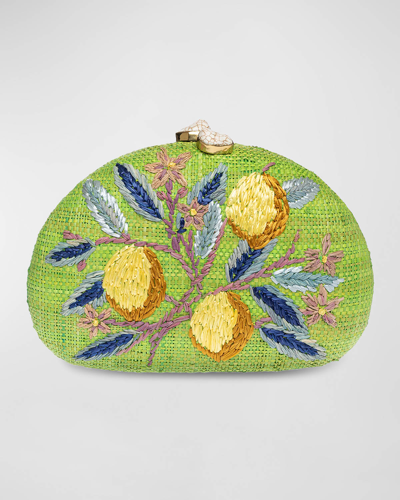 Rafe Berna Floral Straw Clutch Bag In Lime Multi