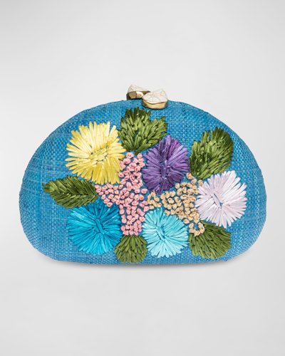 Rafe Berna Floral Straw Clutch Bag In Turquoise Multi