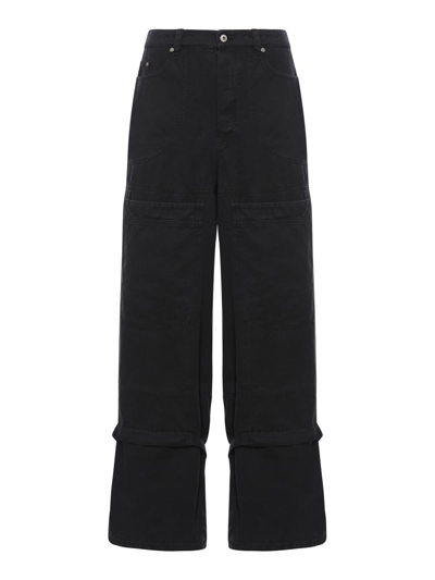 Off-white Wide-leg Garment-dyed Cotton-canvas Trousers In Black