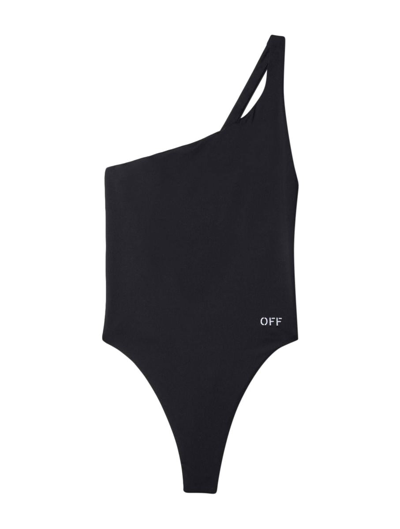 Off-white Logo-print One-shoulder Swimsuit In Black