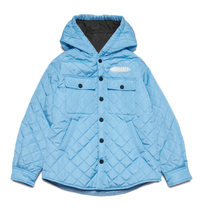 Dsquared2 Kids' Quilted Hooded Jacket In Blue