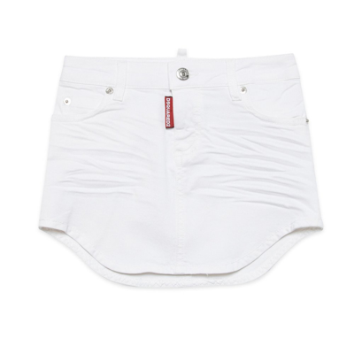 Dsquared2 Kids' Logo印花牛仔半身裙 In White