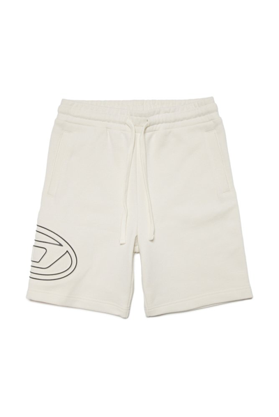 Diesel Kids' Pcurvebigoval Logo-print Cotton Shorts In White