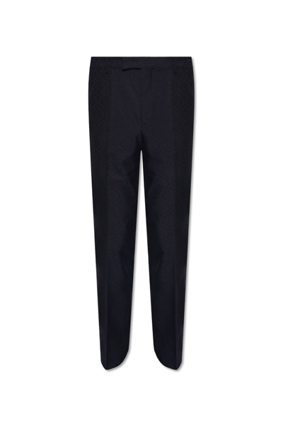 Etro Patterned Pleat Front Trousers In Navy