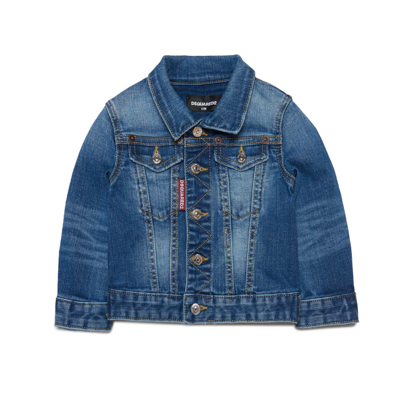 Dsquared2 Kids' Washed Denim Jacket In Blue