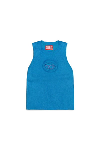 Diesel Kids' Konerva Knitwear  Metallic Cotton Vest With Oval D Logo In Blue