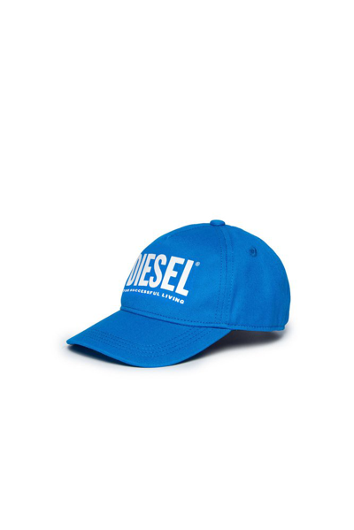 Diesel Kids Ftallib Logo Printed Baseball Cap In Blue