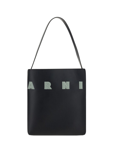 Marni Logo Patch Shoulder Bag In Black