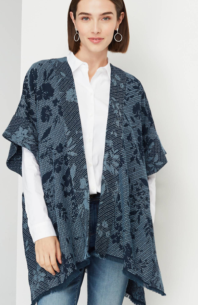 Jjill J.jill Pure Jill Floral Jacquard Ruana In Navy Blue Multi | ModeSens