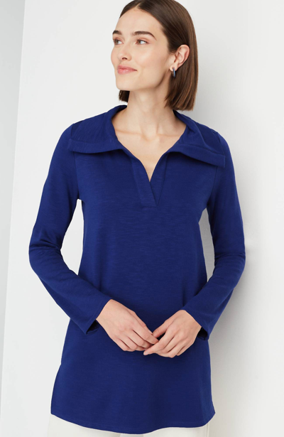 Jjill J.jill Soft-knit Collared Tunic In Blue Sapphire
