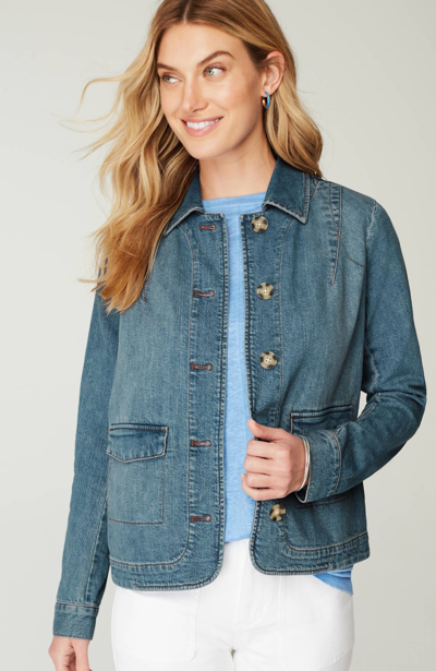 Jjill J.jill Curved-hem Denim Jacket In Capri Blue Wash