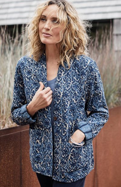 Jjill J.jill Pure Jill Block-printed Reversible Jacket In Dark Blue Stamped Medallion Mix