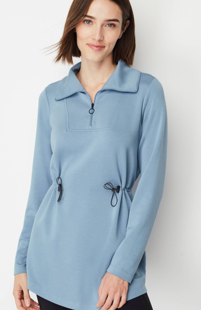 Jjill J.jill Fit Sleek Double-knit Cinched-waist Tunic In Blue Heron