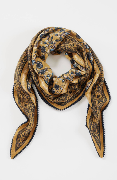 Jjill J.jill Trimmed Print Diamond Scarf In Honey Textured Jacobean