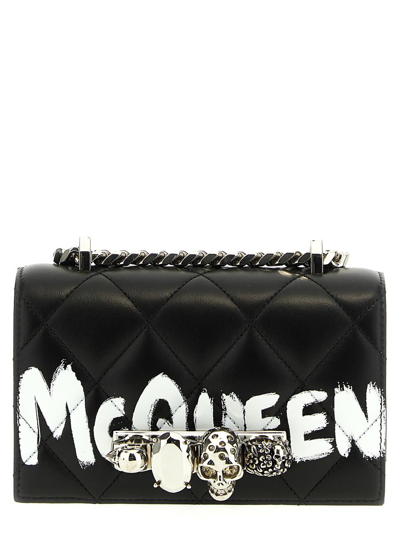 Alexander Mcqueen Mini Jewelled Satchel Bag In White/black