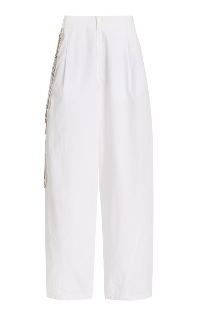 Darkpark Phebe Chain-embellished Cotton Wide-leg Trousers In White