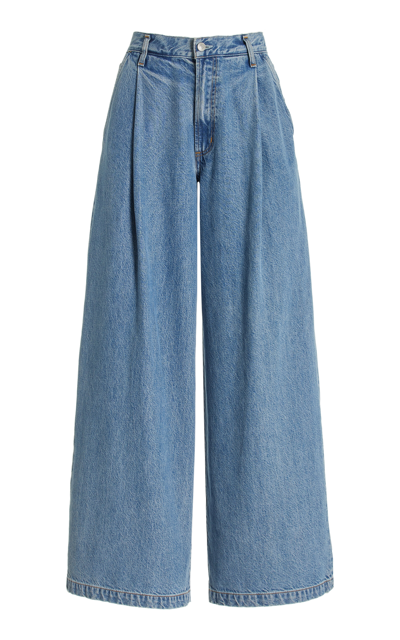 Agolde Ellis Pleated Denim Wide-leg Trousers In Medium Wash