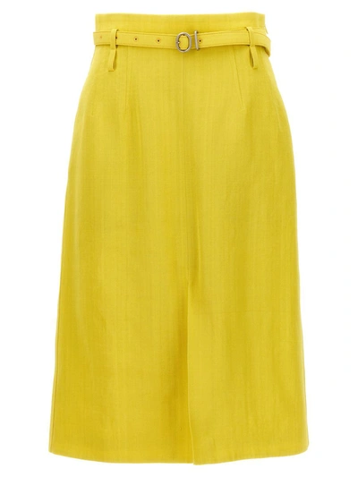 Jil Sander Yellow Belted Wool Midi Skirt Skirt In Green