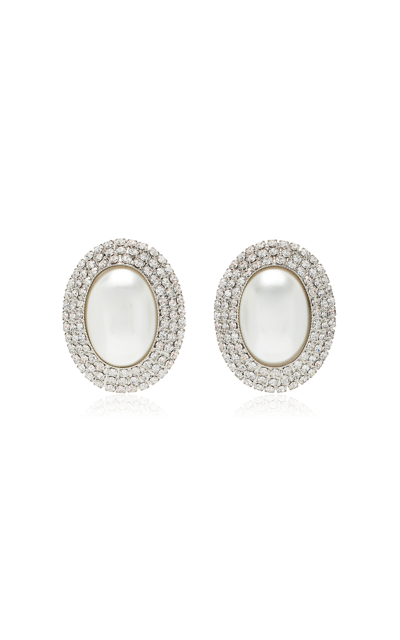 Alessandra Rich Crystal-trimmed Pearl Earrings In Silver